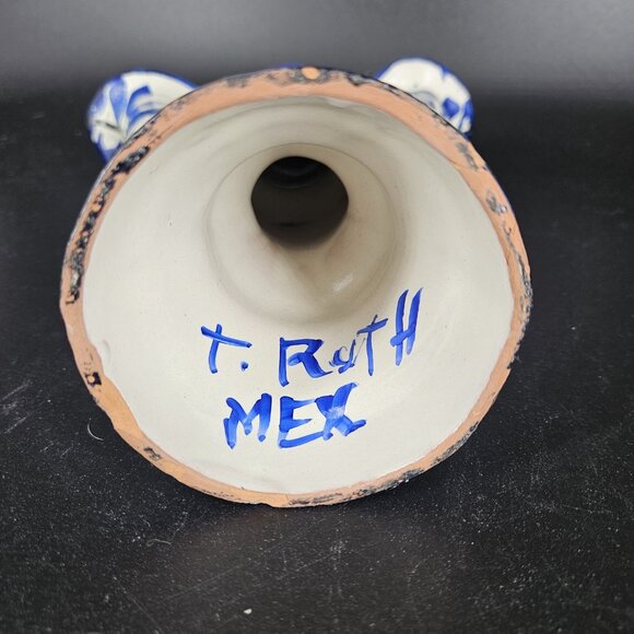 Vintage T. Ruth Talavera Pottery Candelabra 3 Arm Hand Painted Mexican Folk Art - Picture 9 of 13